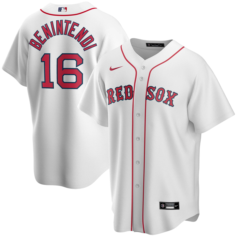 2020 MLB Men Boston Red Sox 16 Andrew Benintendi Nike White Home 2020 Replica Player Jersey 1